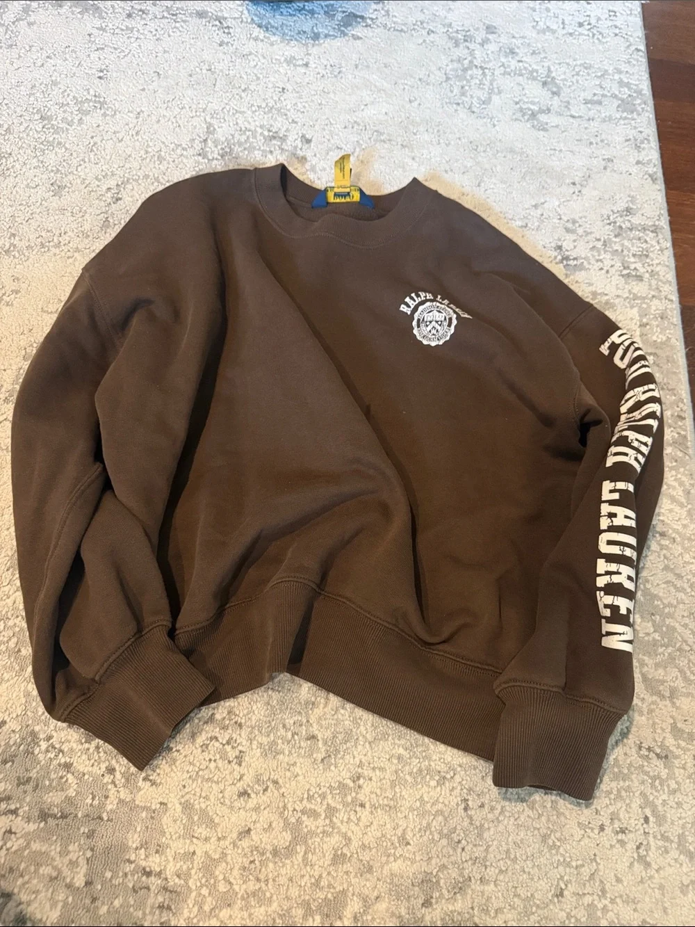 Ralph Lauren Brown Crewneck Sweatshirt with White Sleeve Script